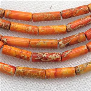 orange Imperial Jasper tube beads, approx 4x13mm