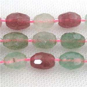 Strawberry Quartz beads, mix color, faceted barrel, approx 9-13mm