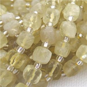 Lemon Quartz Beads, faceted cube, approx 10mm