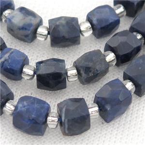 blue Sodalite Beads, faceted cube, approx 8mm