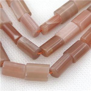 peach MoonStone Beads, flat tube, approx 10-14mm