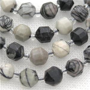 black Line Jasper bullet beads, approx 7-8mm