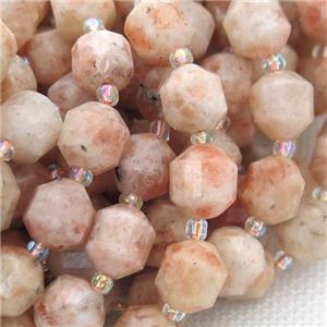 gold spot SunStone bullet beads, approx 9-10mm