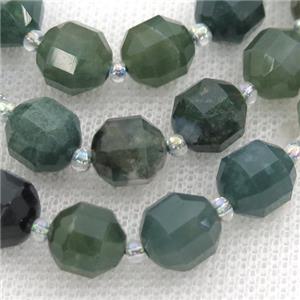 green Moss Agate bullet beads, approx 9-10mm