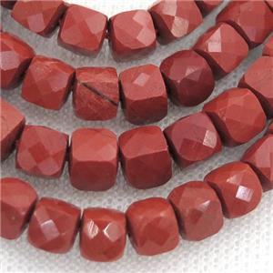 red Jasper Beads, faceted cube, approx 5mm