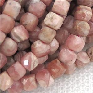 pink Rhodochrosite Beads, faceted cube, approx 4mm