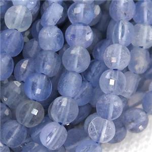 blue Tanzanite Beads, faceted coin, approx 4mm dia