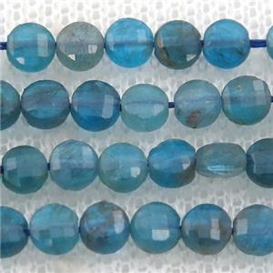 blue Apatite Beads, faceted coin, approx 4mm dia