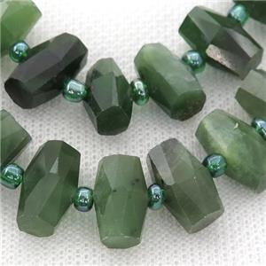 green Canadian Chrysoprase Beads, faceted barrel, approx 9-14mm