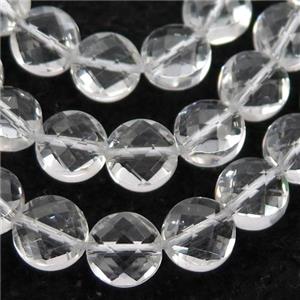 Clear Quartz Beads, faceted circle, approx 8mm dia