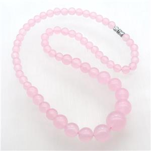 pink Malaysia Jade Necklaces with screw clasp, approx 6-14mm, 45cm length