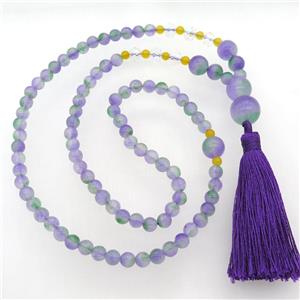 dichromatic Malaysia Jade Necklaces with tassel, approx 6-14mm, 63cm length