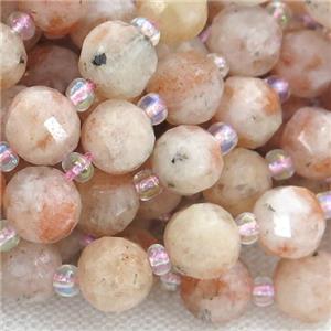 orange Sunstone lantern beads, approx 10mm dia