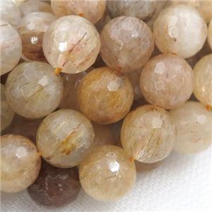 Gold Rutilated Quartz Beads, faceted round, approx 6mm dia