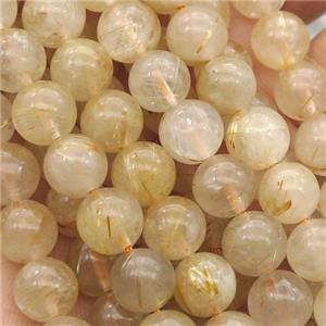 round Gold Rutilated Quartz Beads, C-grade, approx 8mm dia