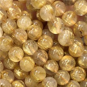 round Gold Rutilated Quartz Beads, AAA-grade, approx 6mm dia