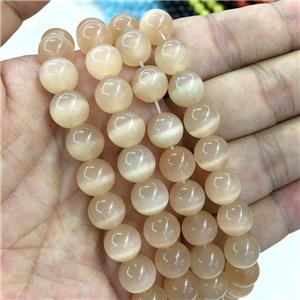 lt.peach round Cats Eye Stone Beads, approx 12mm dia