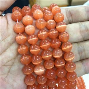 round Cats Eye Stone Beads, redorange, approx 4mm dia