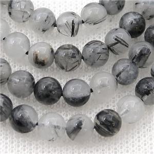 black Rutilated Quartz Beads, round, approx 6mm dia