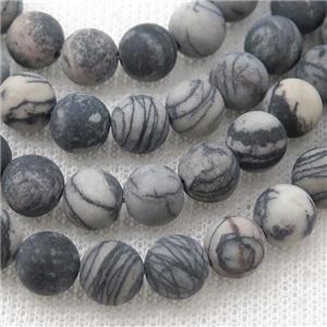 round black Silk Jasper Beads, matte, approx 10mm dia