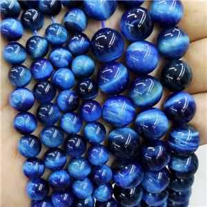 blue Tiger eye stone beads, round, approx 4mm dia