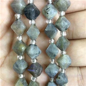 Labradorite bicone beads, approx 10mm