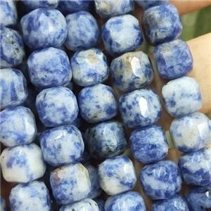 blue Dalmatian Jasper Beads, faceted cube, approx 4mm