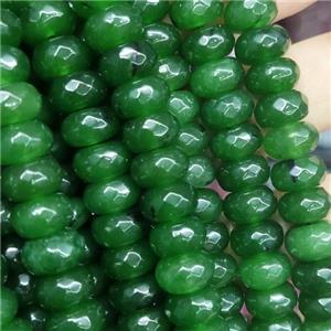 green Jade beads, faceted rondelle, approx 6x10mm