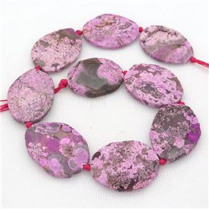 hotpink Ocean Jasper slice Beads, faceted freeform, approx 30-40mm