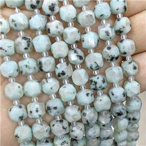 Kiwi Jasper Beads, spot, faceted cube, approx 8-9mm