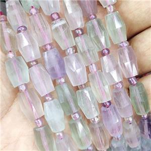 Fluorite Beads, faceted barrel, multicolor, approx 8-14mm