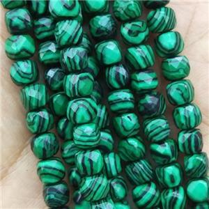 synthetic green Malachite Beads, faceted cube, approx 5mm