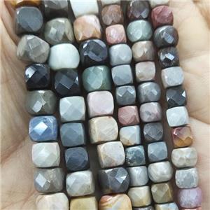 Ocean Jasper Beads, faceted cube, approx 5mm