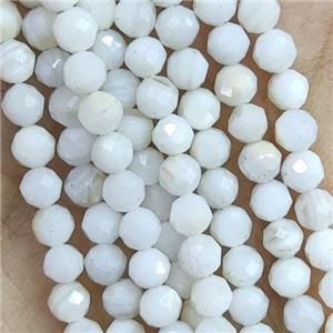 White Shell Seed Beads Faceted Round, approx 2mm dia