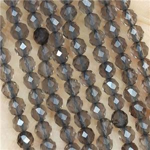 Smoky Quartz Seed Beads Faceted Round, approx 4mm dia