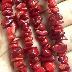 Red Coral Chip Beads Freeform, approx 5-8mm, 32inch length