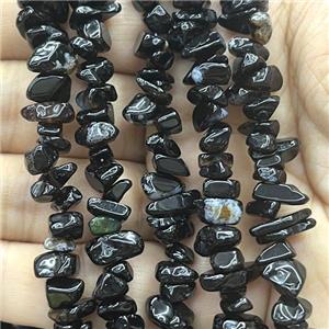 Black Agate Chip Beads Freeform, approx 5-8mm, 32inch length