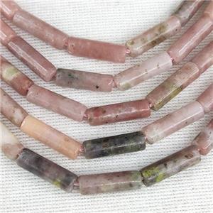 Pink Plum Blossom Jasper Tube Beads, approx 4x13mm