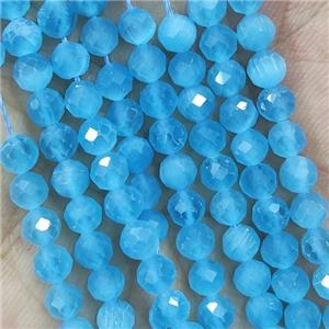 Blue Cat Eye Glass Beads Faceted Round, approx 4mm dia