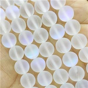 Round White Mermaid Glass Beads Matte, approx 12mm dia