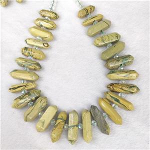 Green Verdite Prism Beads Bullet Graduated, approx 9-38mm