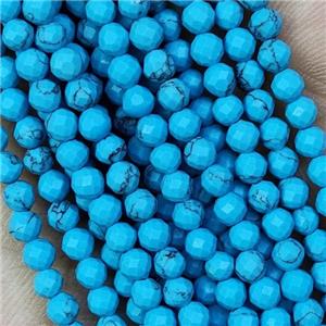 Synthetic Turquoise Beads Blue Faceted Round, approx 3mm dia