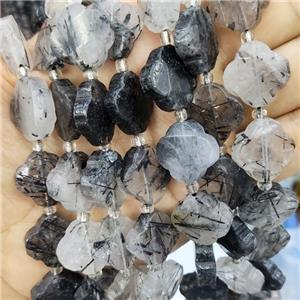 Black Rutilated Quartz Beads Clover, approx 17mm, 19pcs per st