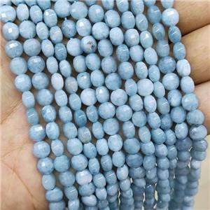 Blue Jade Beads Faceted Coin Dye, approx 6mm