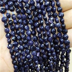 Blue Sandstone Beads Faceted Coin, approx 6mm