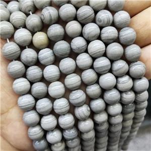 Gray Wood Lace Jasper Beads Smooth Round Dye, approx 6mm dia