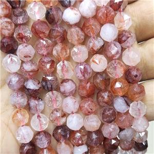 Natural Hematoid Quartz Beads Red Ferruginous Round Diamond Cut, approx 8mm