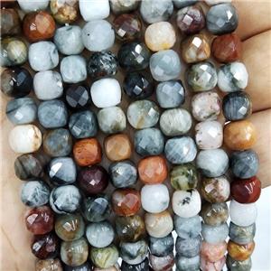 Natural Hawkeye Stone Beads Faceted Cube, approx 7-8mm