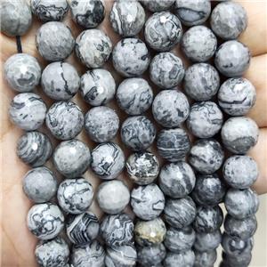 Natural Gray Map Jasper Beads Faceted Round, approx 10mm dia