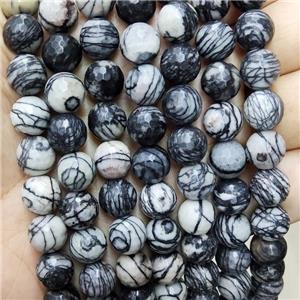 Natural Black Silk Jasper Beads Facete Round, approx 12mm dia